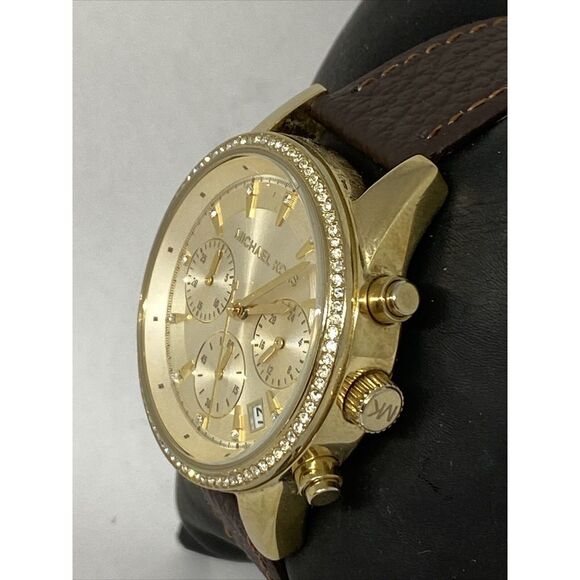Michael Kors Ritz MK6328 Women Brown Leather Gold Analog Dial Quartz Watch Y214 - Picture 4 of 12